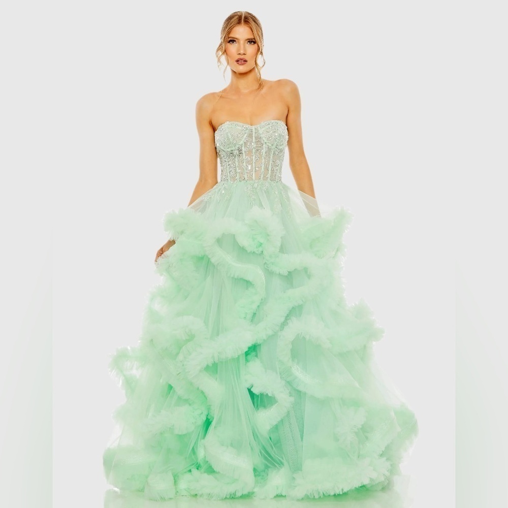 MAC DUGGAL 20542 NWOT Strapless Corset Detail Tulle Layered Gown